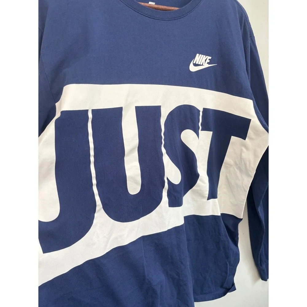 Nike Mens XXL‎ T Shirt Just Do It Long Sleeve Navy Blue Graphic Front & Back